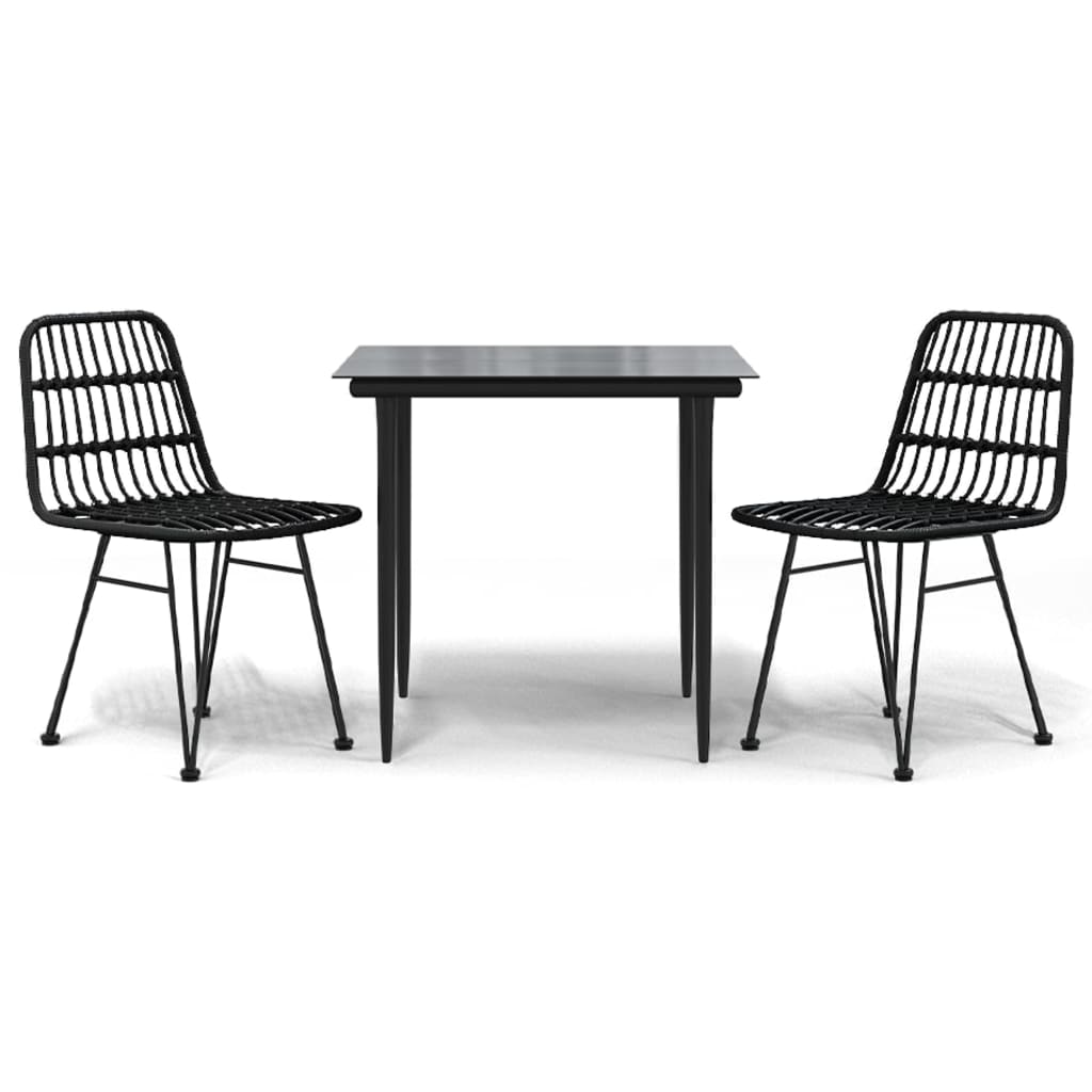 Ensemble à manger de jardin 3 pcs Noir Résine tressée