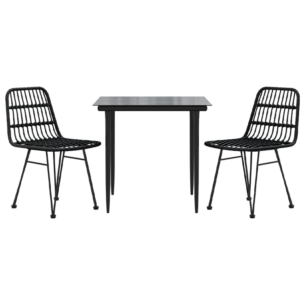 Ensemble à manger de jardin 3 pcs Noir Résine tressée
