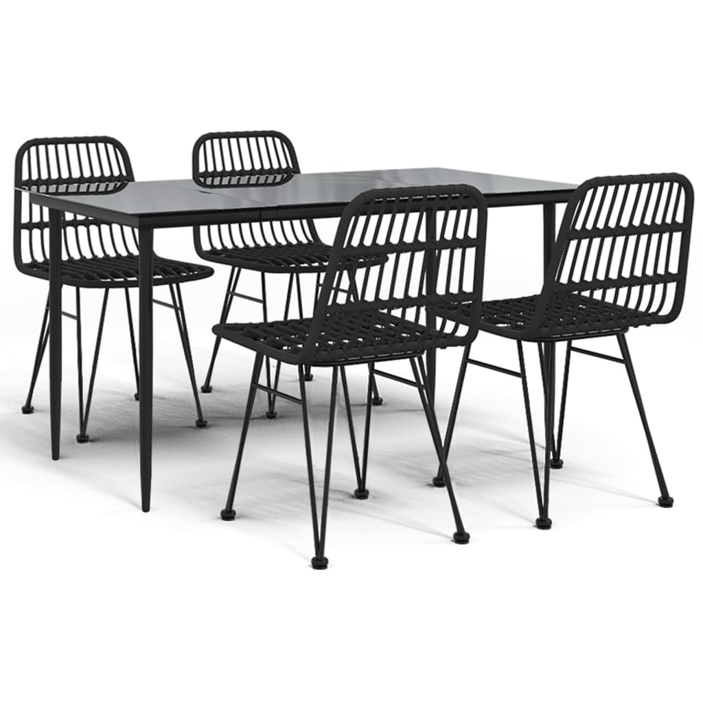 Ensemble à manger de jardin 5 pcs Noir Résine tressée