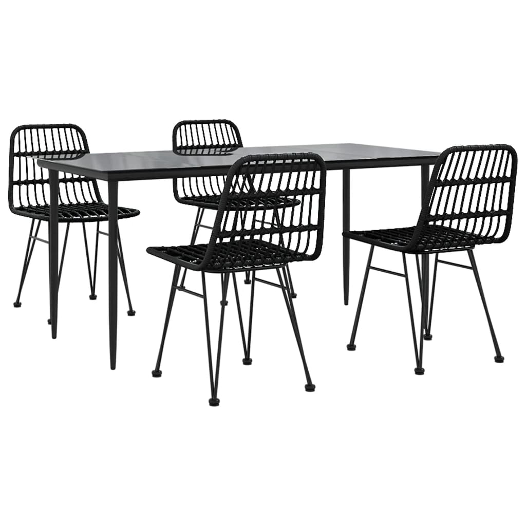 Ensemble à manger de jardin 5 pcs Noir Résine tressée