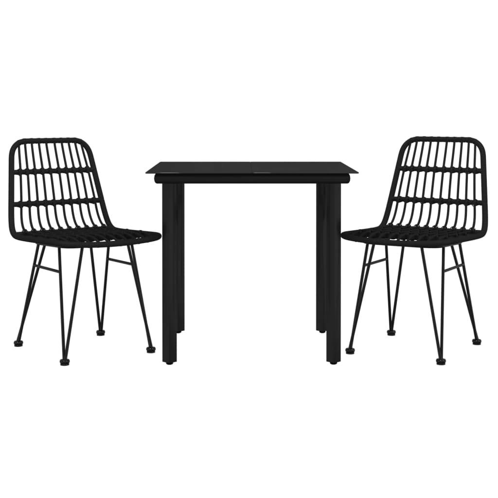 Ensemble à manger de jardin 3 pcs Noir Résine tressée