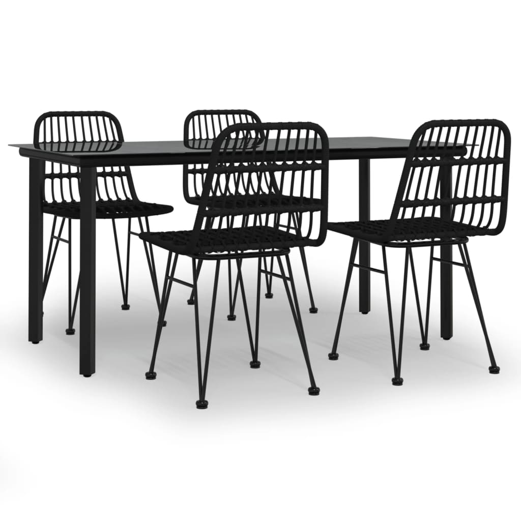 Ensemble à manger de jardin 5 pcs Noir Résine tressée