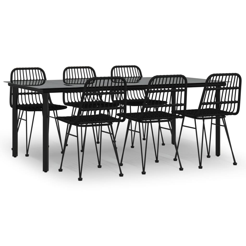 Ensemble à manger de jardin 7 pcs Noir Résine tressée