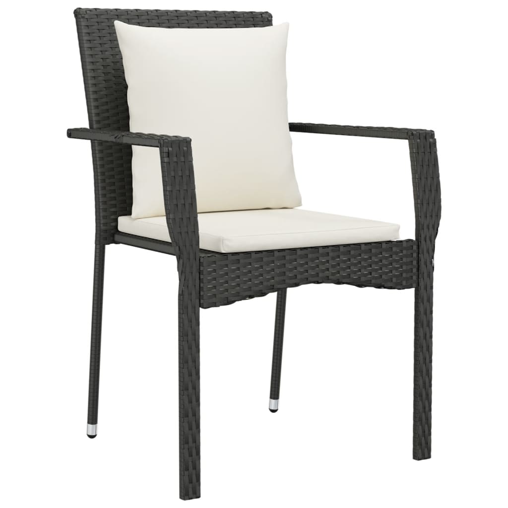 Ensemble à manger jardin 9pcs et coussins noir résine tressée