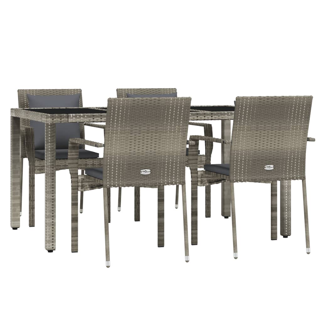 Ensemble à manger de jardin 5 pcs coussins gris résine tressée