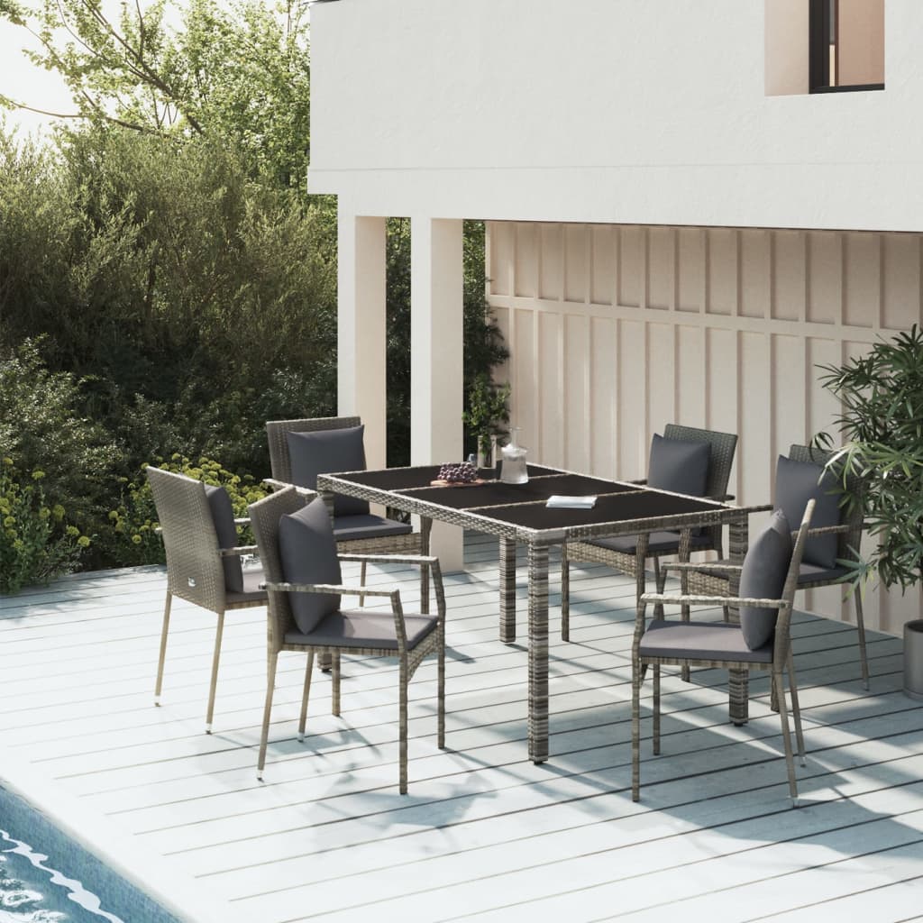 Ensemble à manger jardin et coussins 7 pcs gris rotin - XIOS