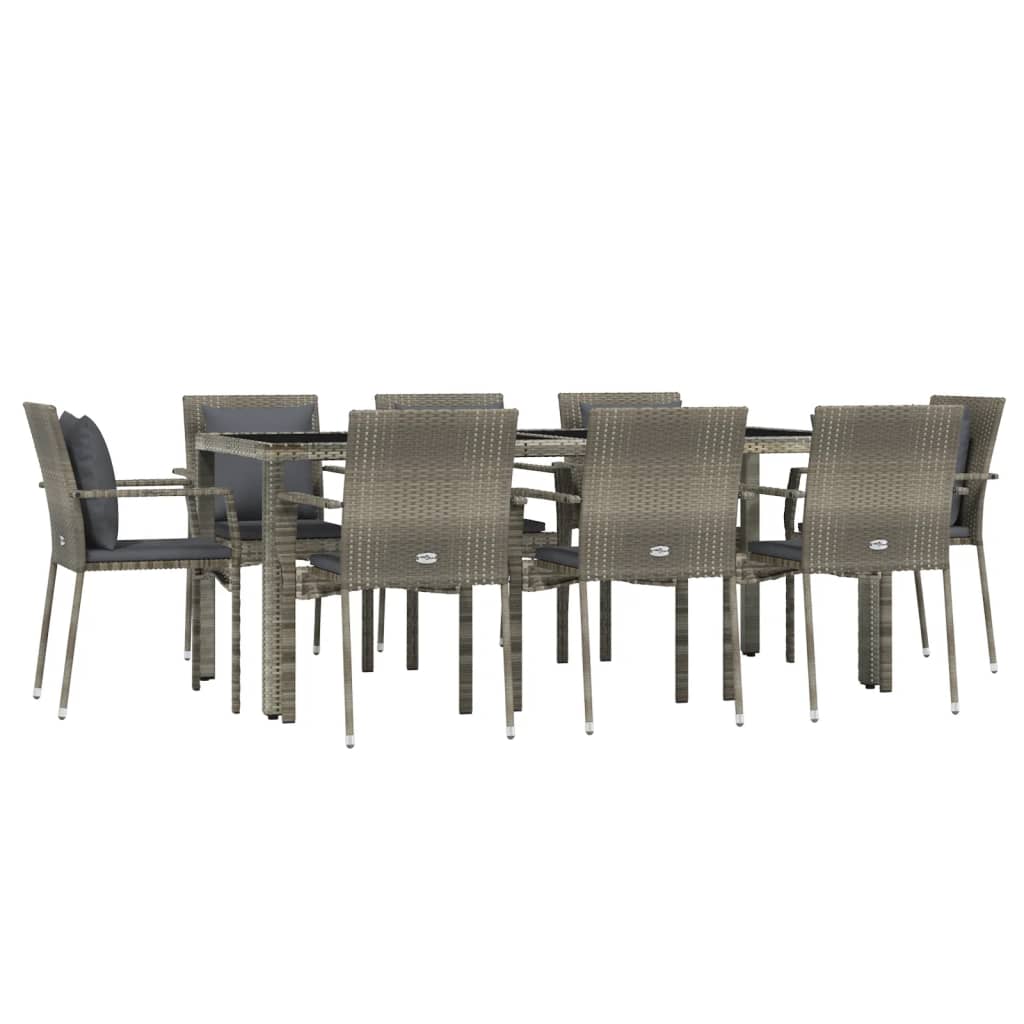 Ensemble à manger de jardin 9 pcs coussins gris résine tressée