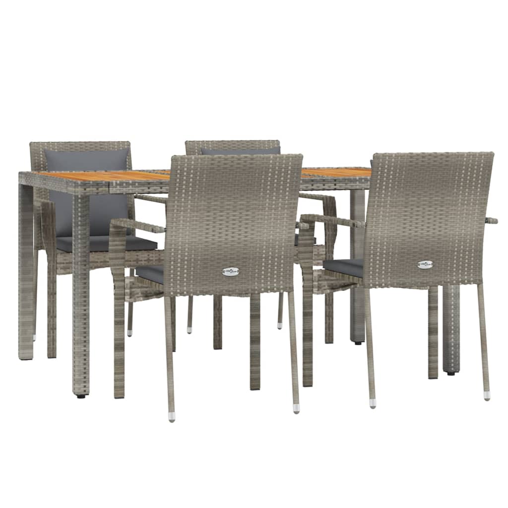 Ensemble à manger de jardin 5 pcs coussins gris résine tressée