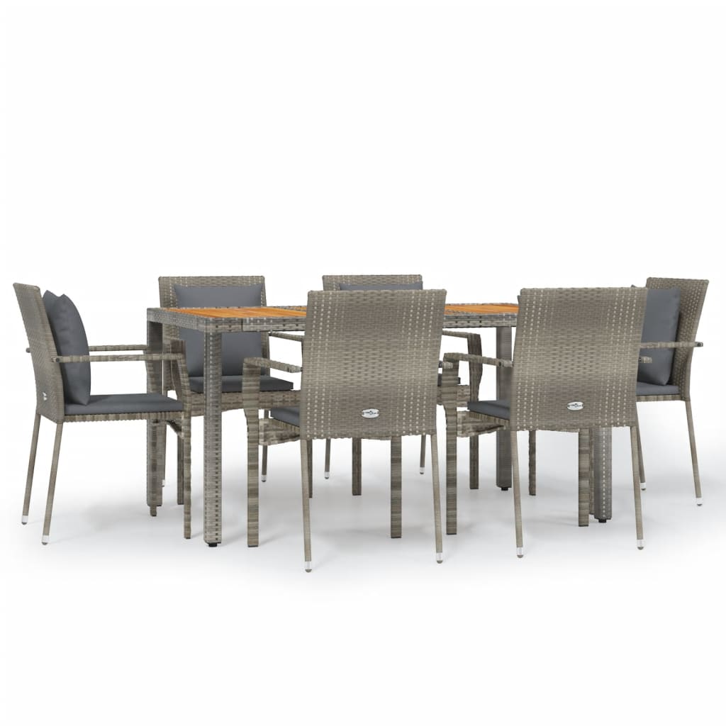 Ensemble à manger jardin et coussins 7 pcs gris rotin
