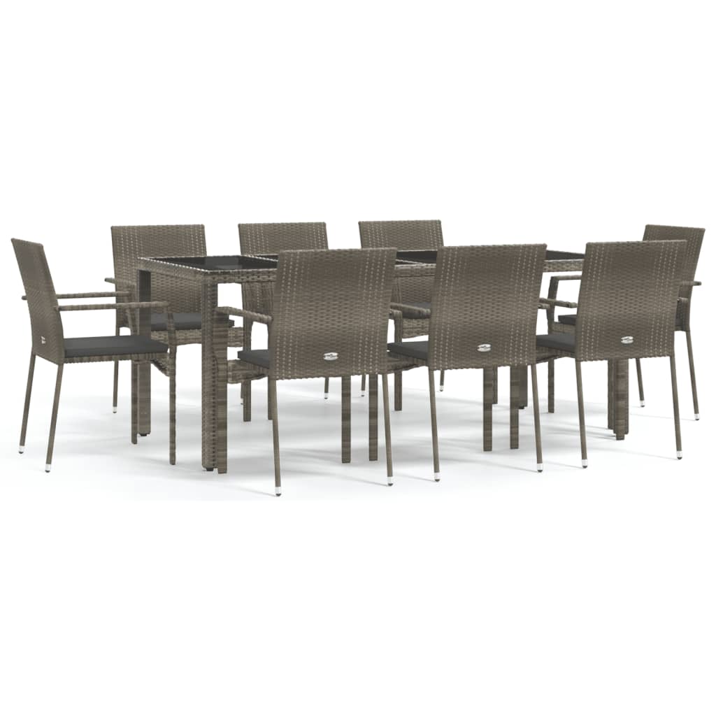 Ensemble à manger de jardin 9 pcs coussins gris résine tressée