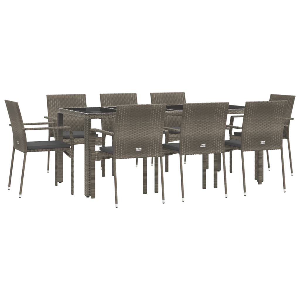 Ensemble à manger de jardin 9 pcs coussins gris résine tressée