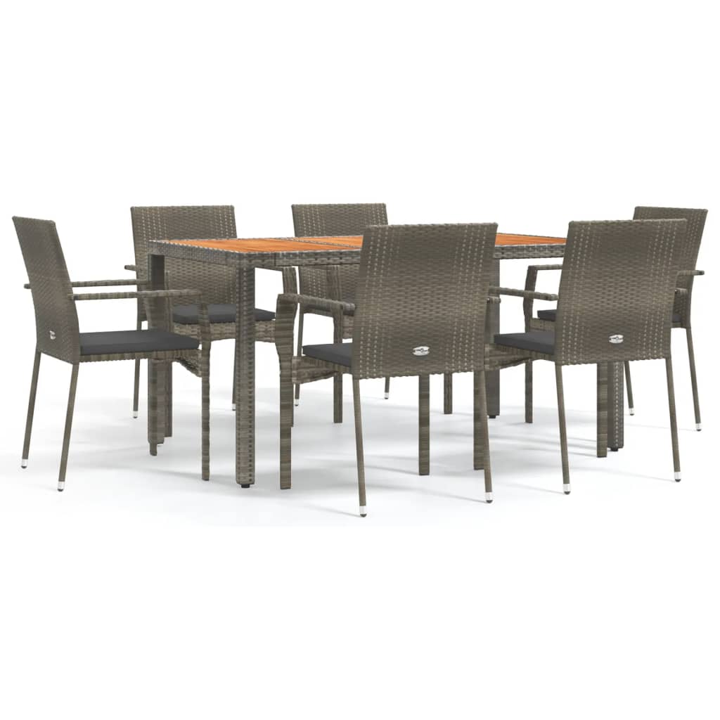 Ensemble à manger jardin et coussins 7 pcs gris rotin
