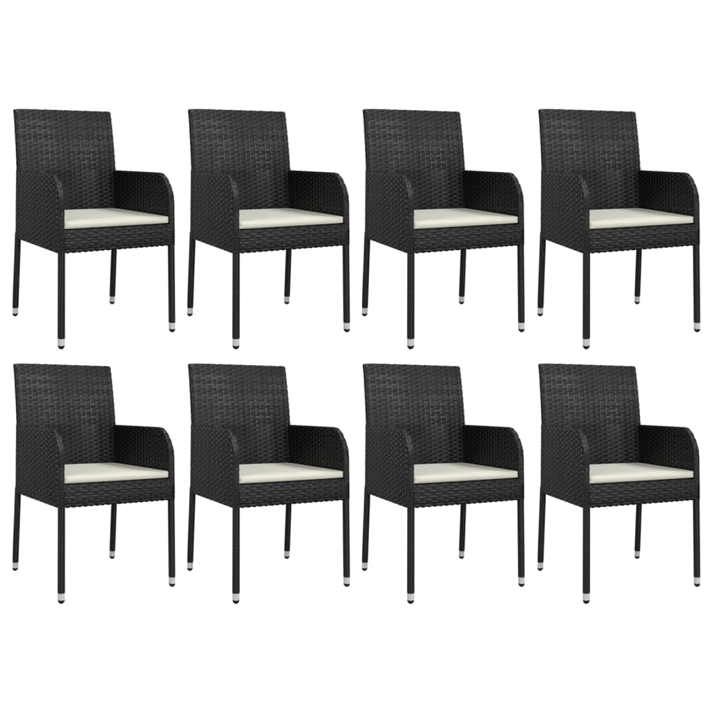 Ensemble à manger jardin 9pcs et coussins noir résine tressée