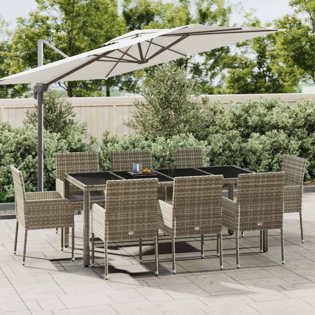 Ensemble à manger de jardin 9 pcs coussins gris résine tressée