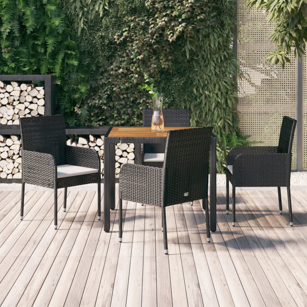 Ensemble à manger de jardin coussins 5pcs Noir Résine tressée
