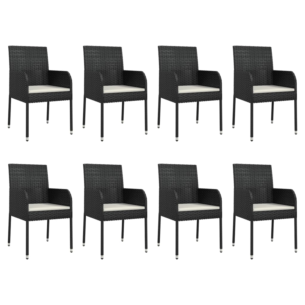Ensemble à manger jardin 9pcs et coussins noir résine tressée