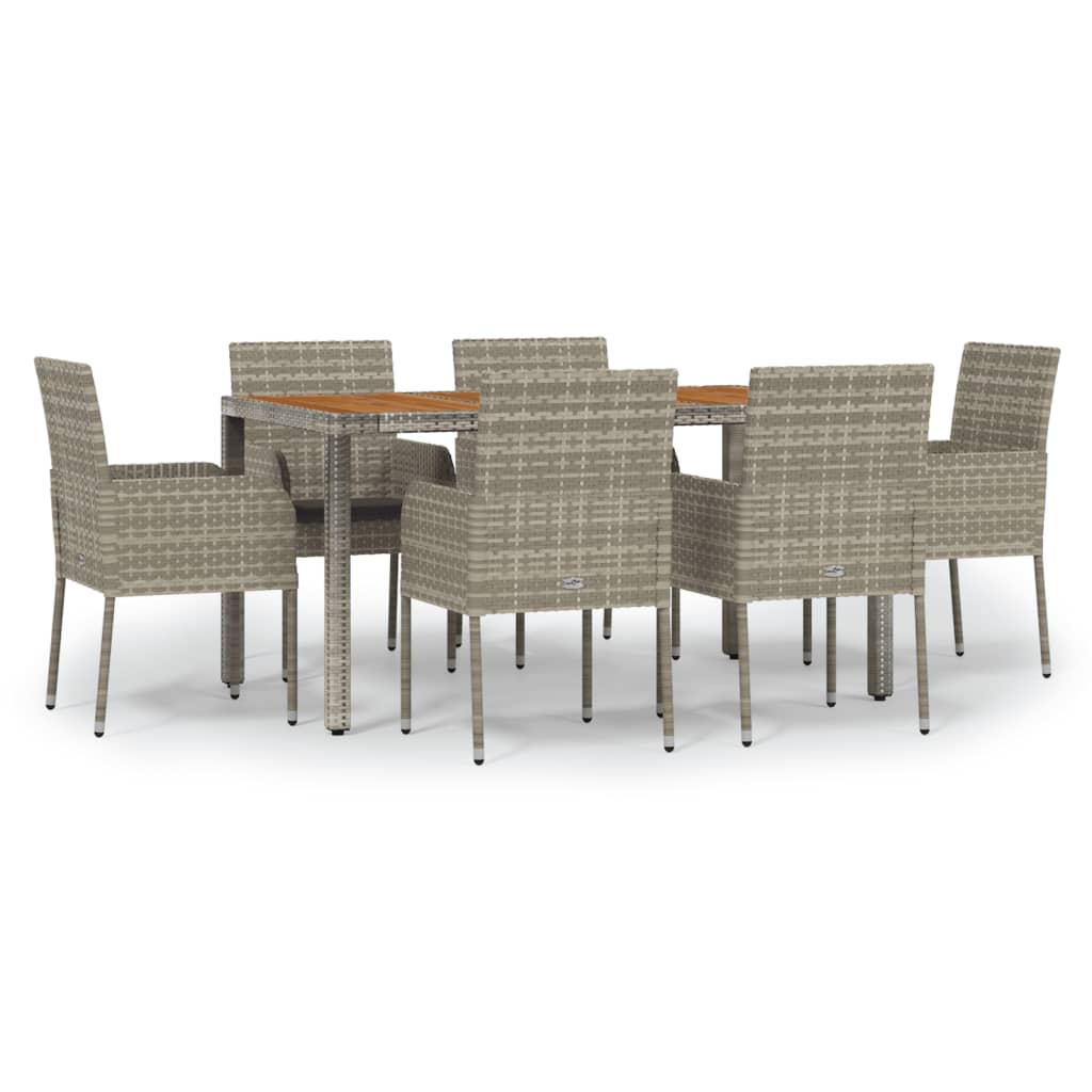 Ensemble à manger jardin et coussins 7 pcs gris rotin