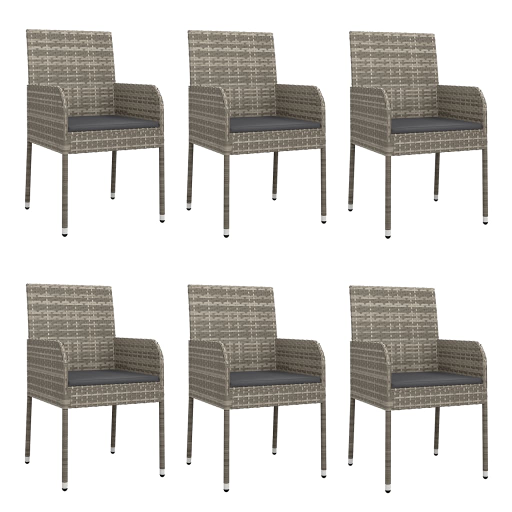 Ensemble à manger jardin et coussins 7 pcs gris rotin