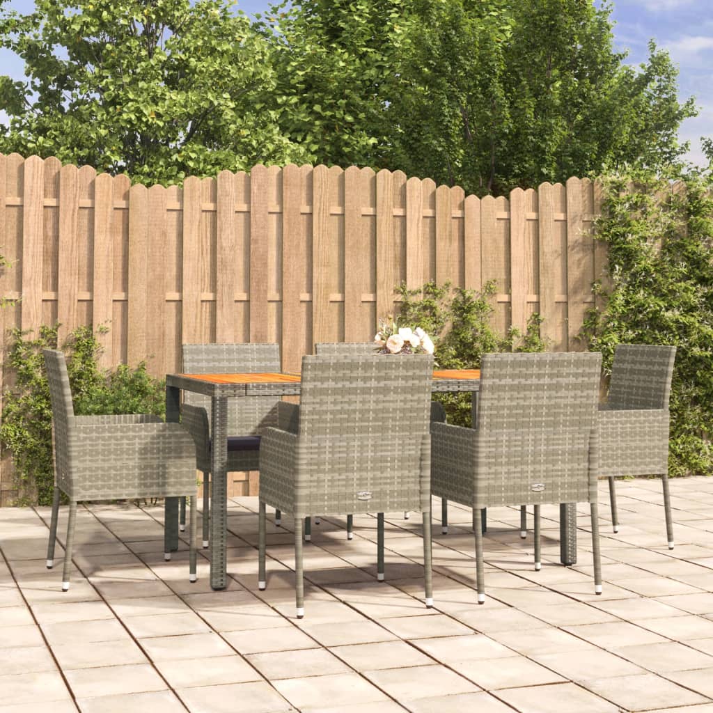 Ensemble à manger jardin et coussins 7 pcs gris rotin