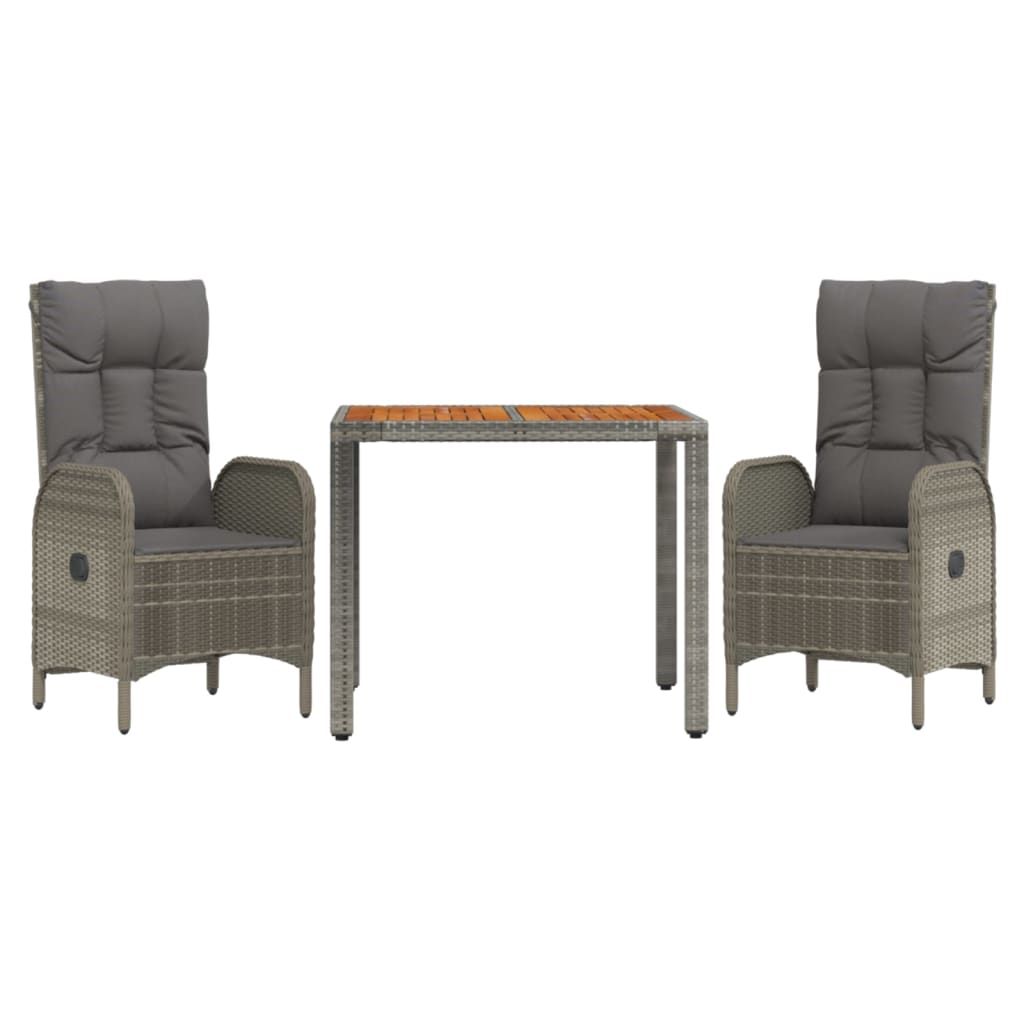 Ensemble à manger de jardin 3 pcs coussins gris résine tressée