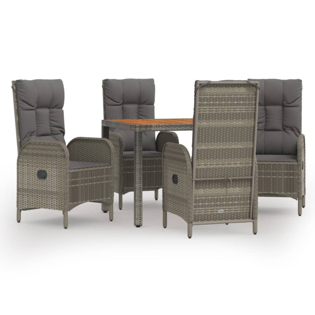 Ensemble à manger de jardin 5 pcs coussins gris résine tressée