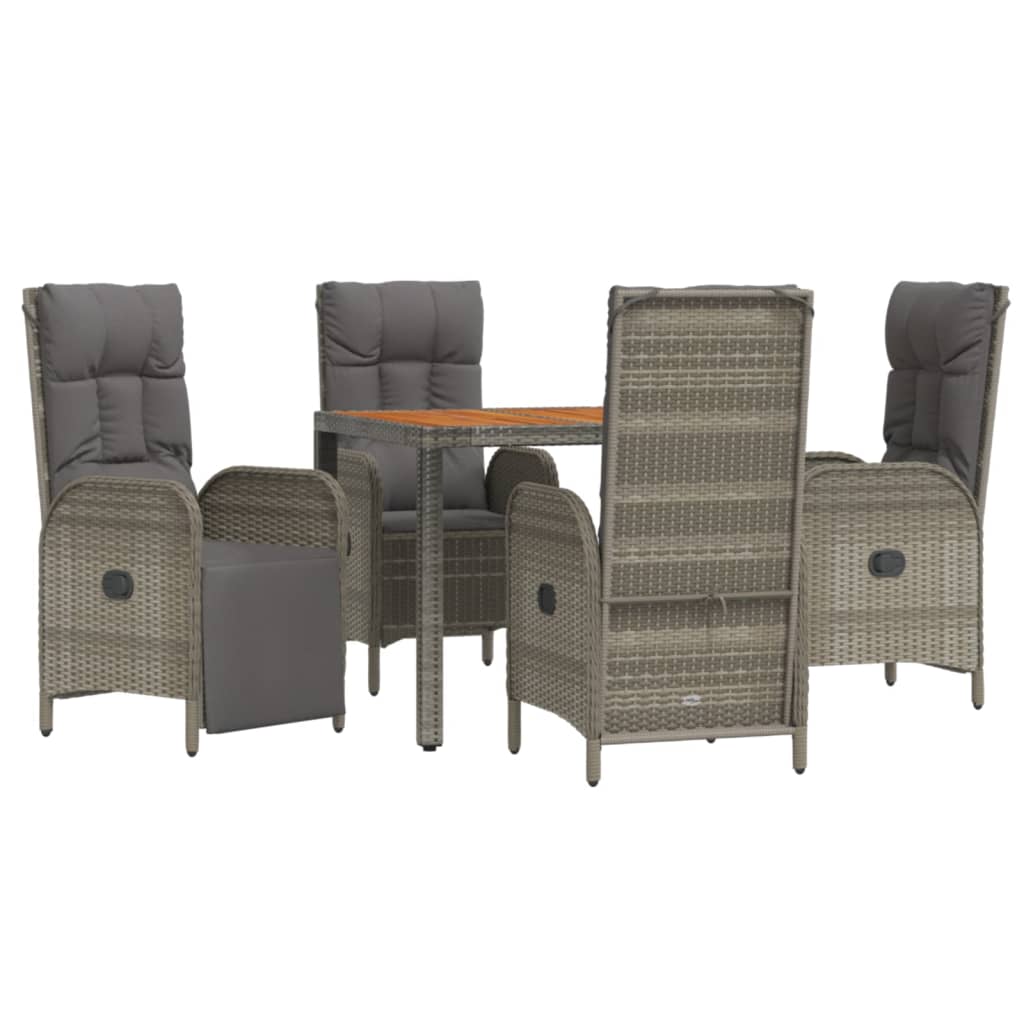 Ensemble à manger de jardin 5 pcs coussins gris résine tressée
