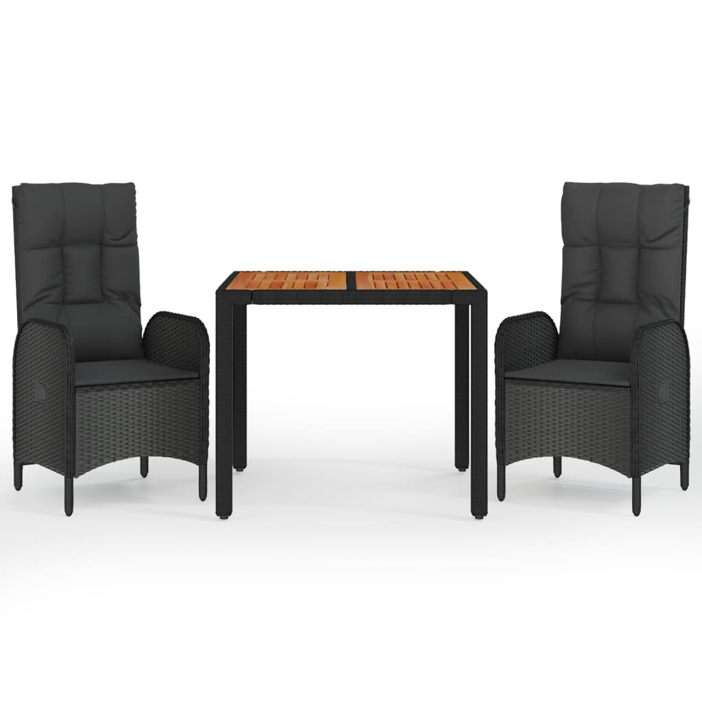 Ensemble à manger de jardin avec coussins 3 pcs Noir