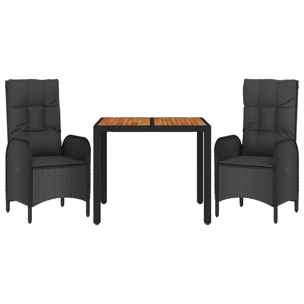 Ensemble à manger de jardin avec coussins 3 pcs Noir