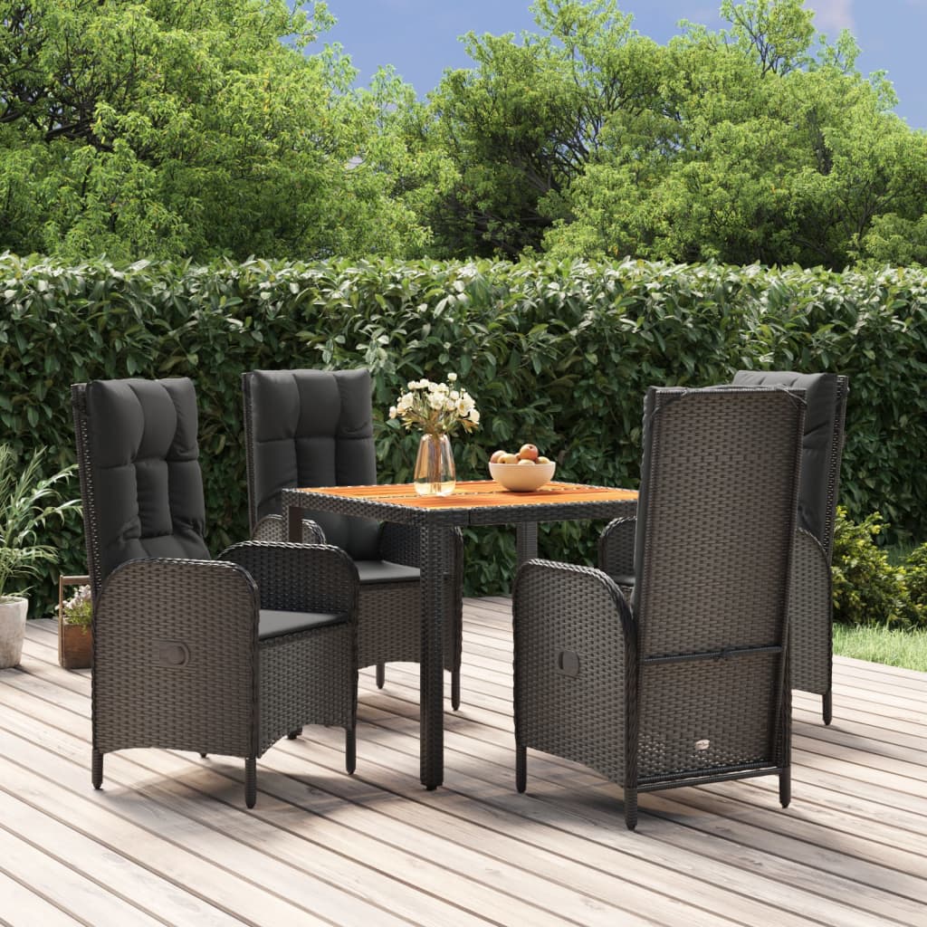 Ensemble à manger de jardin coussins 5pcs Noir Résine tressée