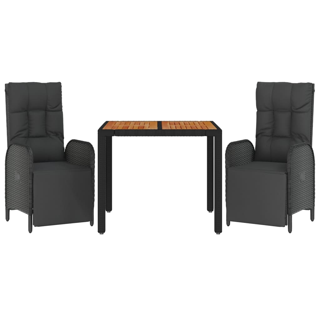 Ensemble à manger de jardin avec coussins 3 pcs Noir