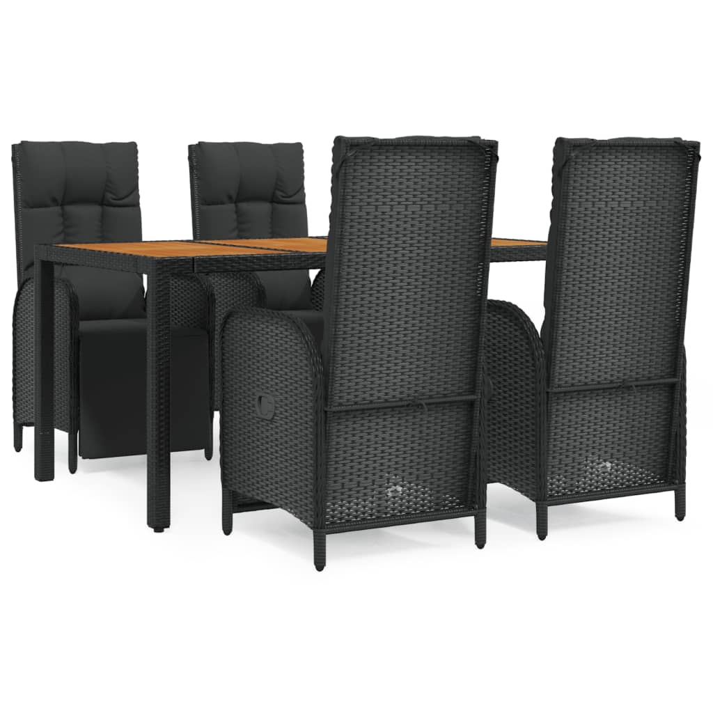 Ensemble à manger de jardin coussins 5pcs Noir Résine tressée