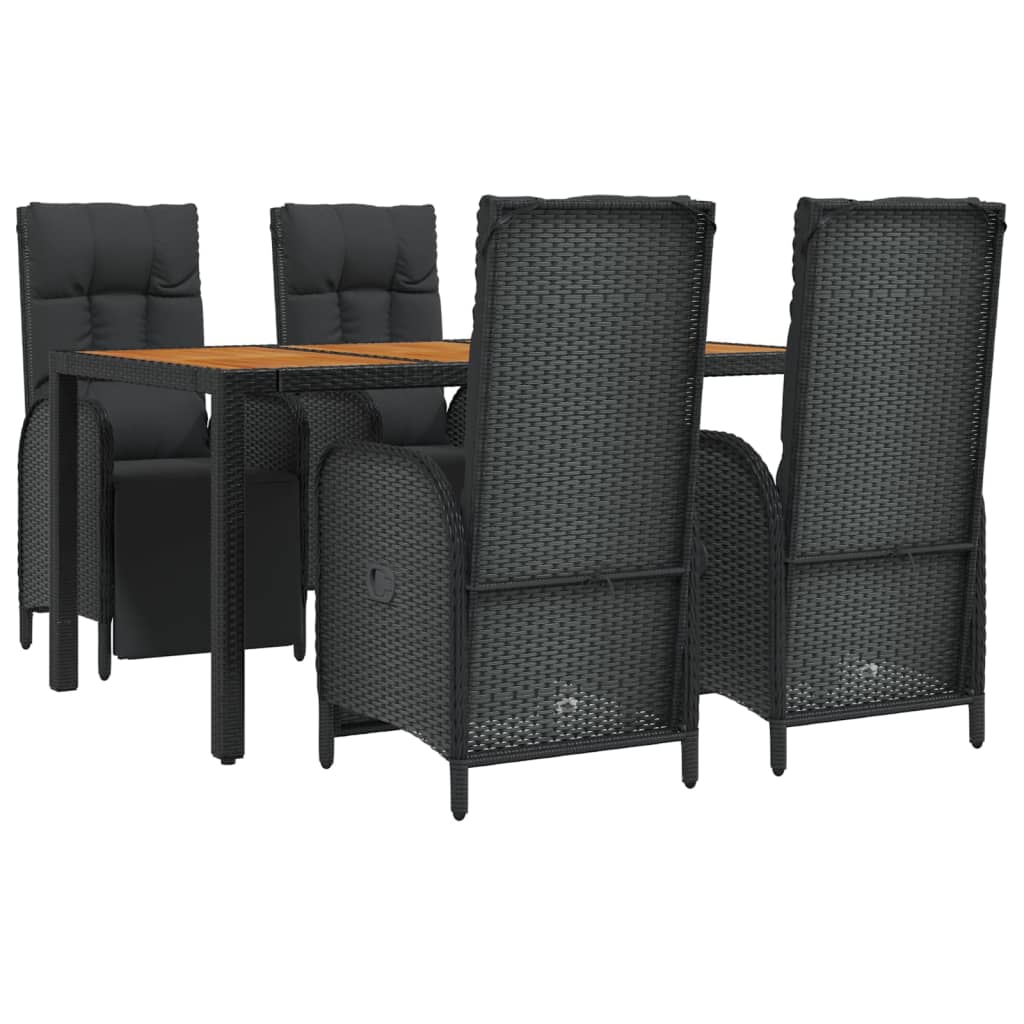Ensemble à manger de jardin coussins 5pcs Noir Résine tressée