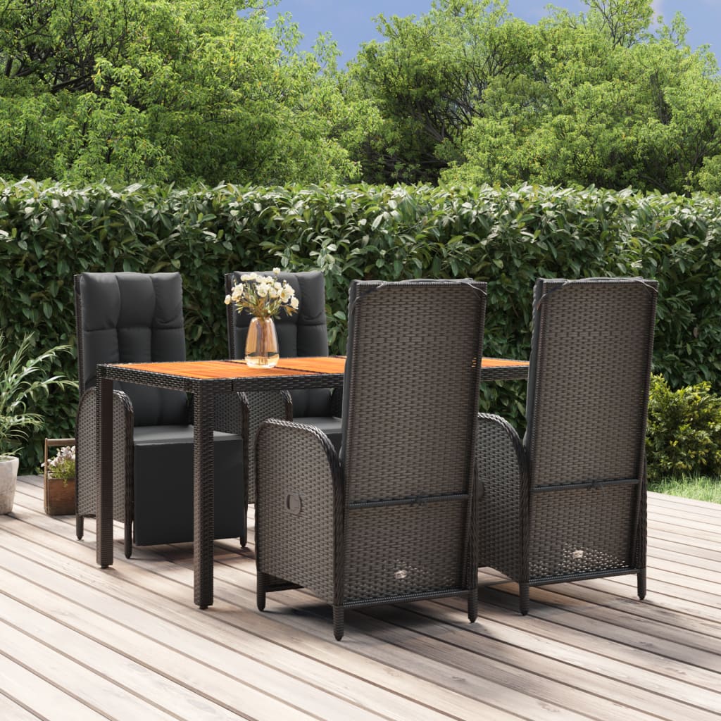Ensemble à manger de jardin coussins 5pcs Noir Résine tressée