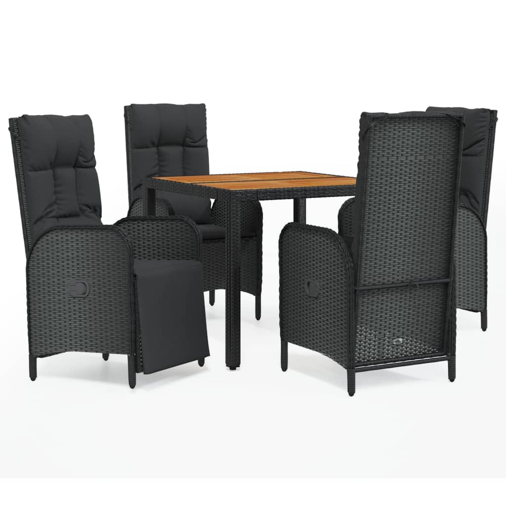 Ensemble à manger de jardin coussins 5pcs Noir Résine tressée