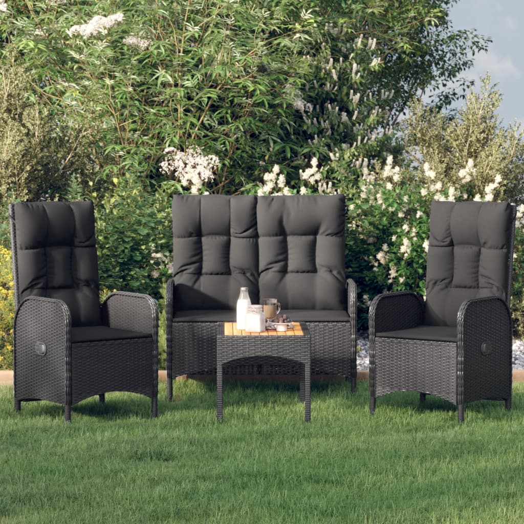Ensemble à manger de jardin 4 pcs avec coussins noir - XIOS