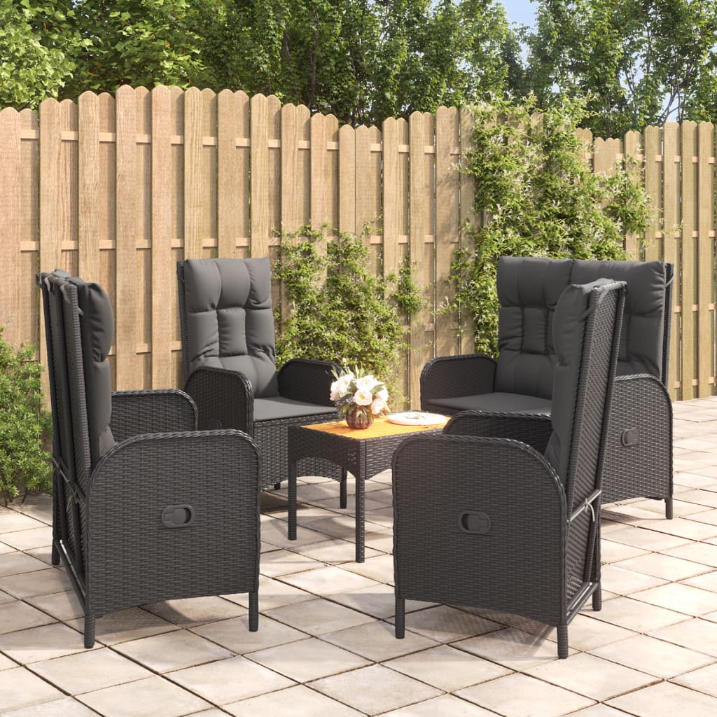 Ensemble à manger de jardin coussins 5pcs Noir Résine tressée - XIOS