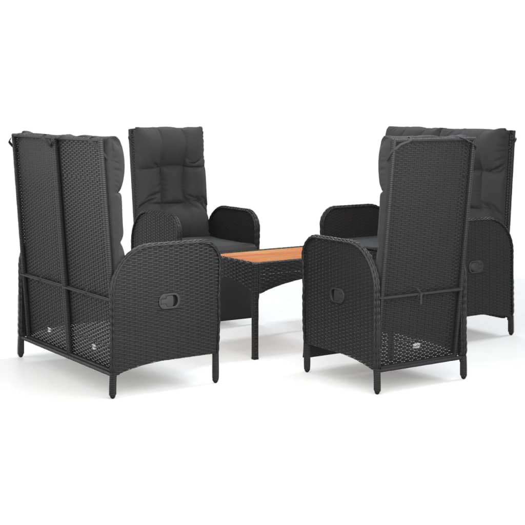 Ensemble à manger de jardin coussins 5pcs Noir Résine tressée