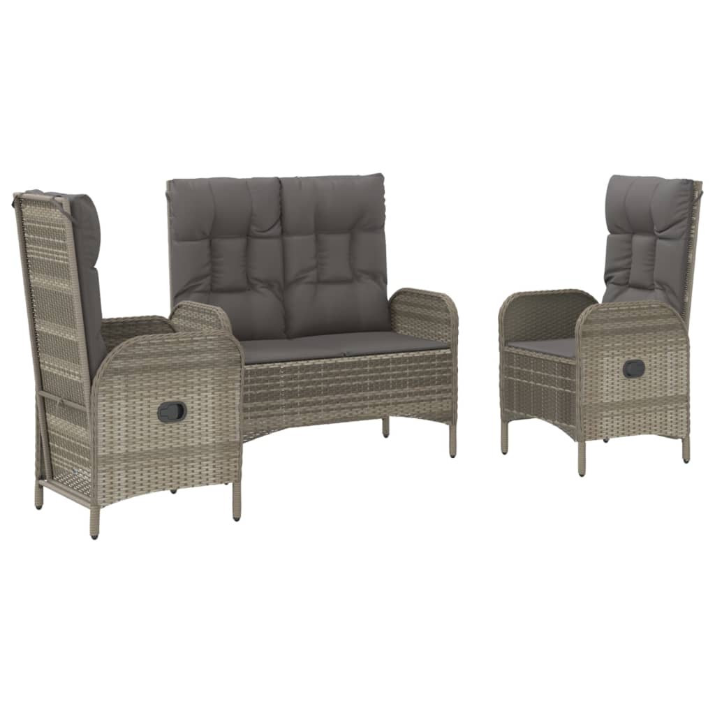 Ensemble à manger de jardin 3 pcs coussins gris résine tressée