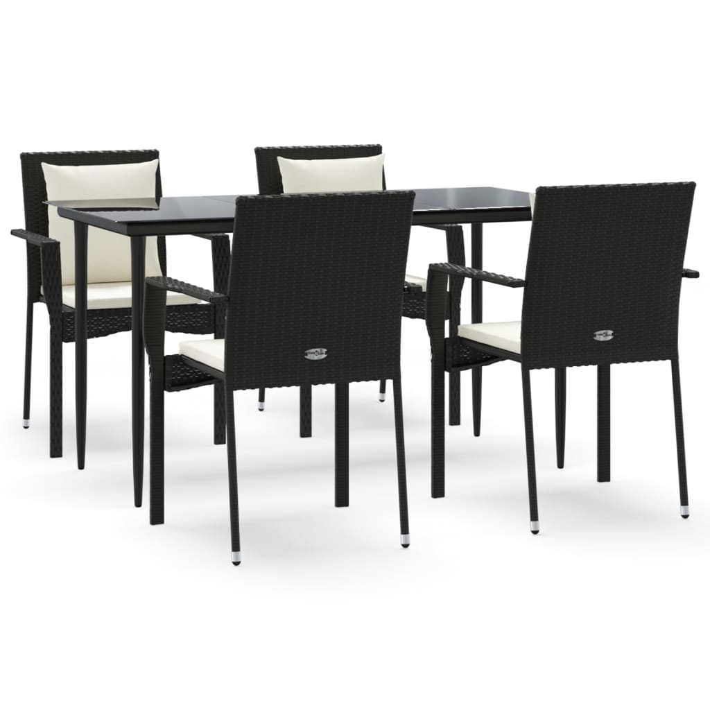 Ensemble à manger de jardin coussins 5pcs Noir Résine tressée