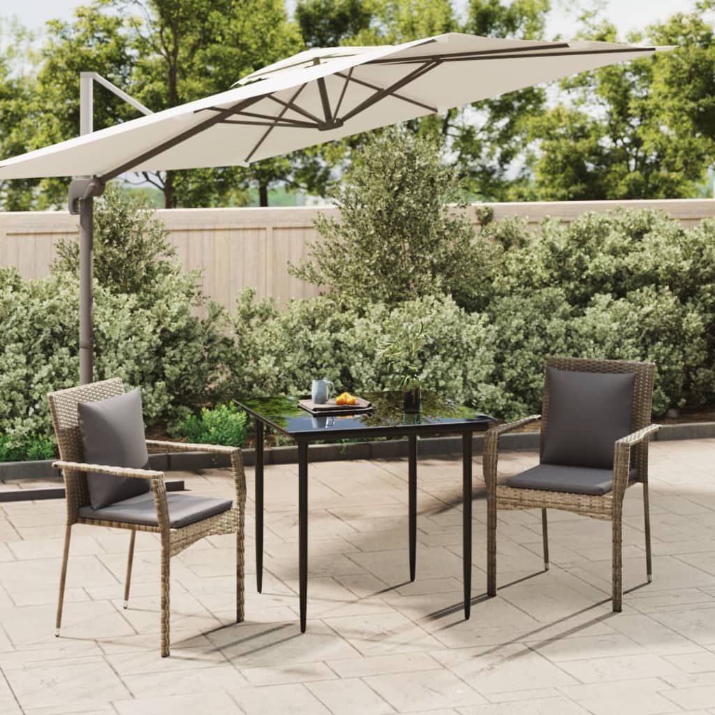 Ensemble à manger jardin 3pcs avec coussins noir et gris - XIOS