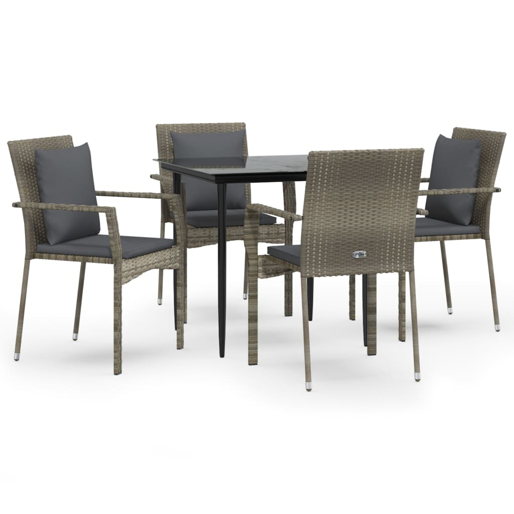 Ensemble à manger de jardin coussins 5 pcs noir et gris