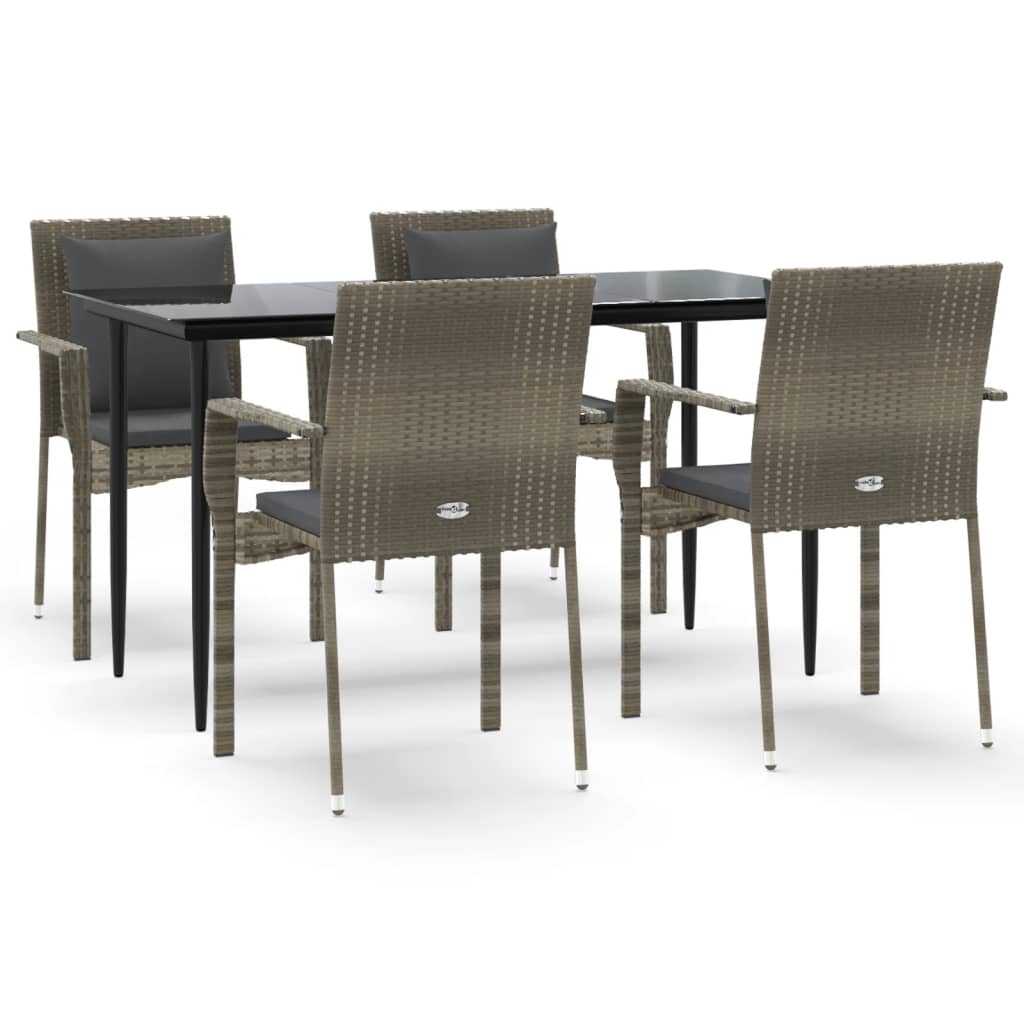 Ensemble à manger de jardin coussins 5 pcs noir et gris