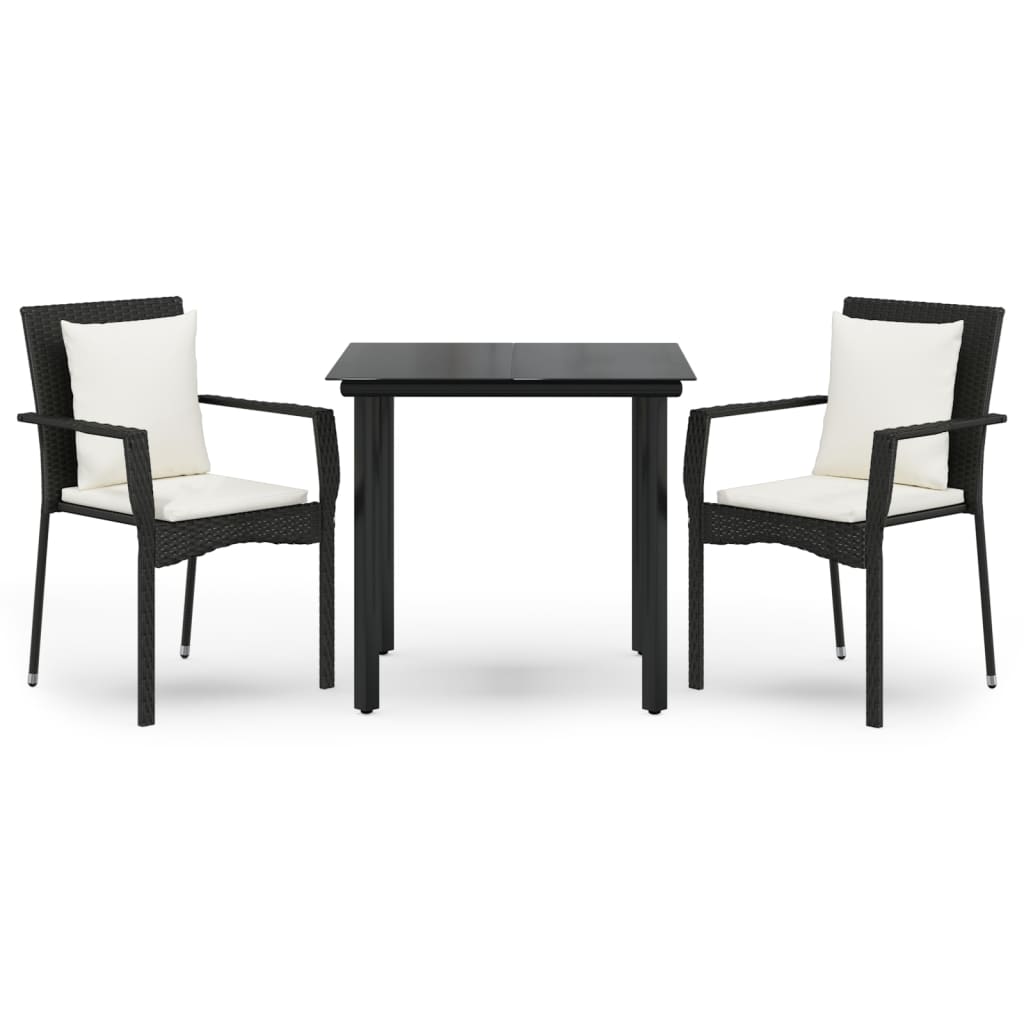 Ensemble à manger de jardin avec coussins 3 pcs Noir