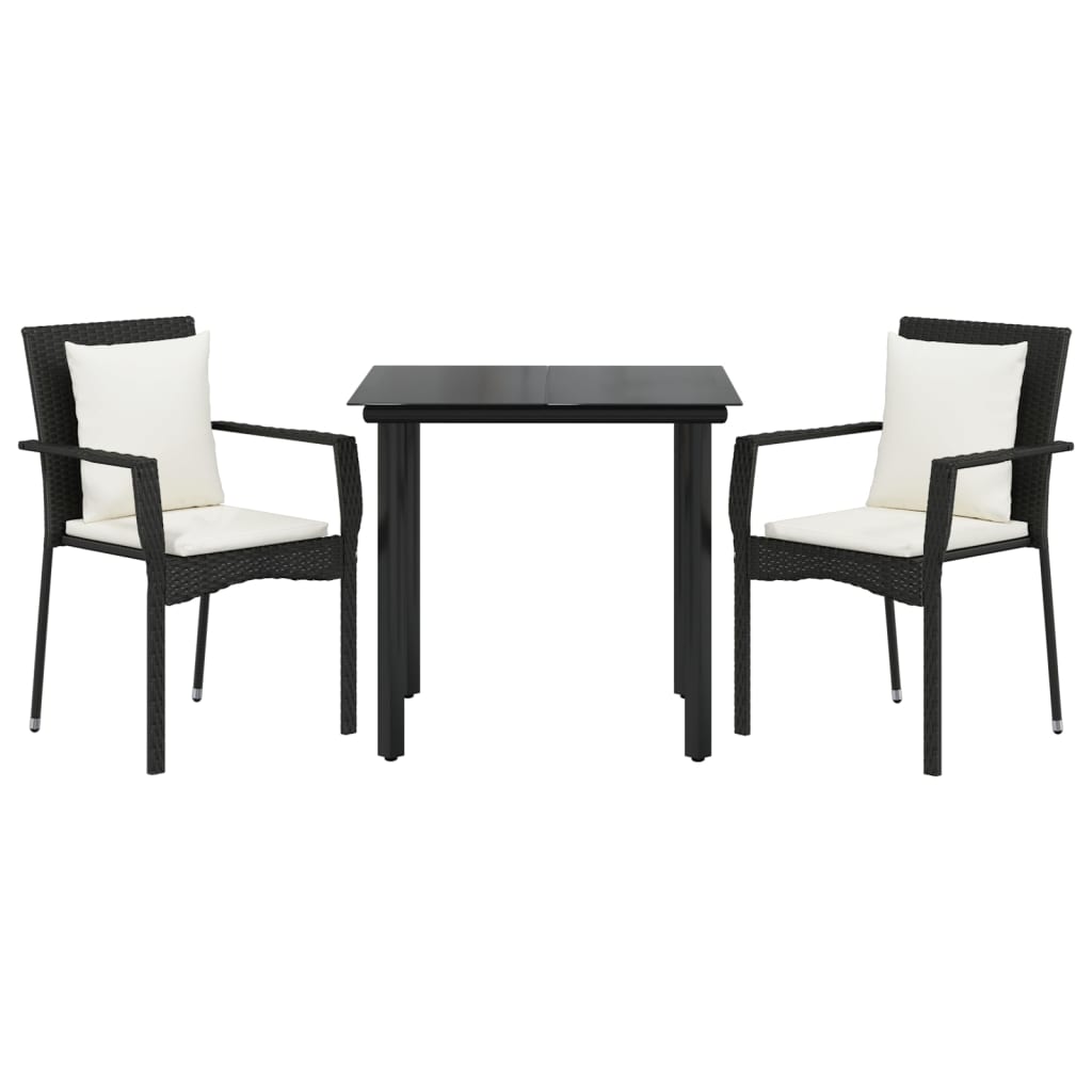Ensemble à manger de jardin avec coussins 3 pcs Noir