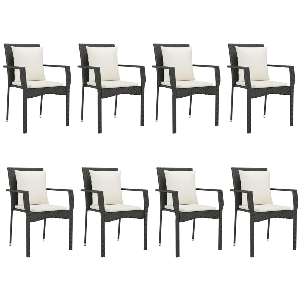 Ensemble à manger jardin 9pcs et coussins noir résine tressée