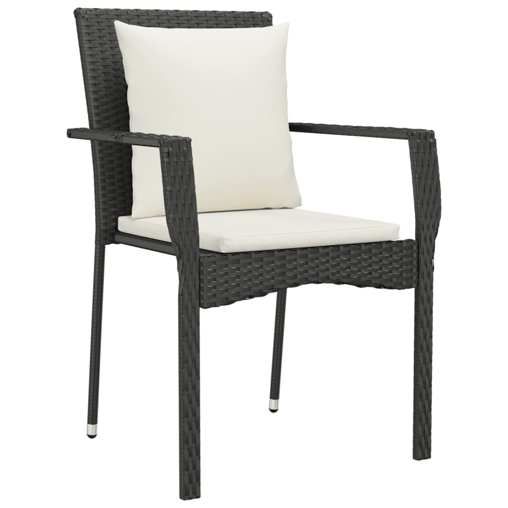 Ensemble à manger jardin 9pcs et coussins noir résine tressée