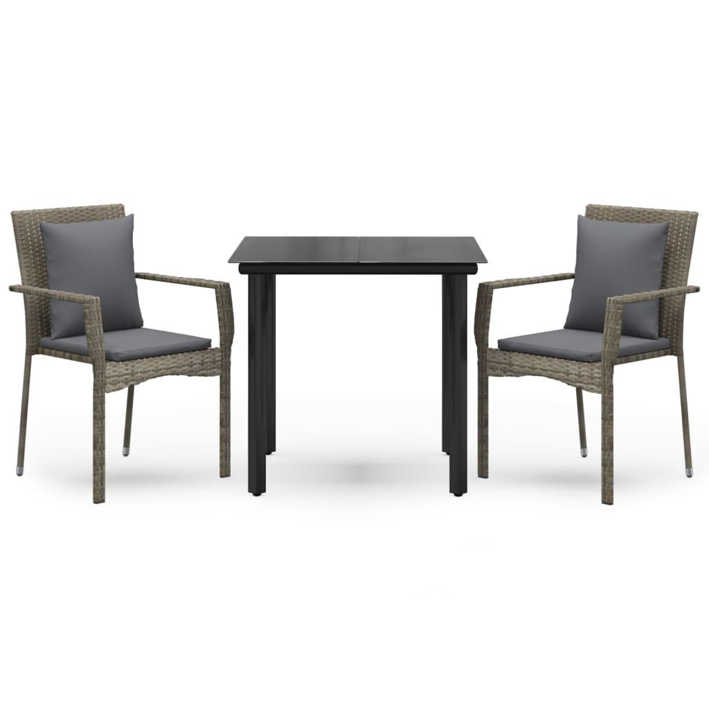Ensemble à manger jardin 3pcs avec coussins noir et gris