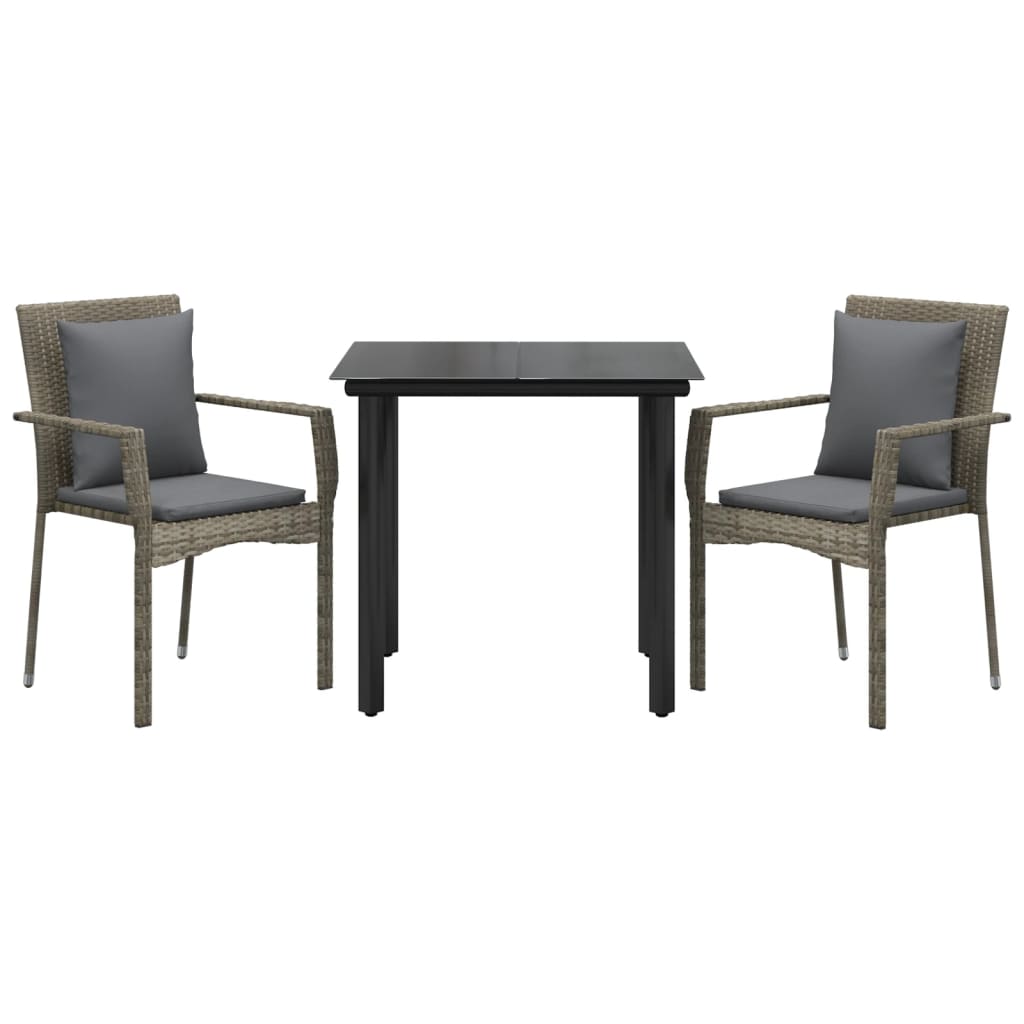 Ensemble à manger jardin 3pcs avec coussins noir et gris