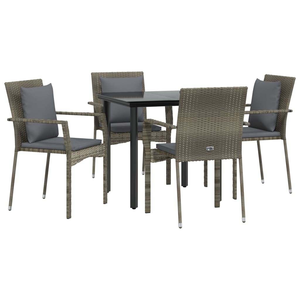 Ensemble à manger de jardin coussins 5 pcs noir et gris