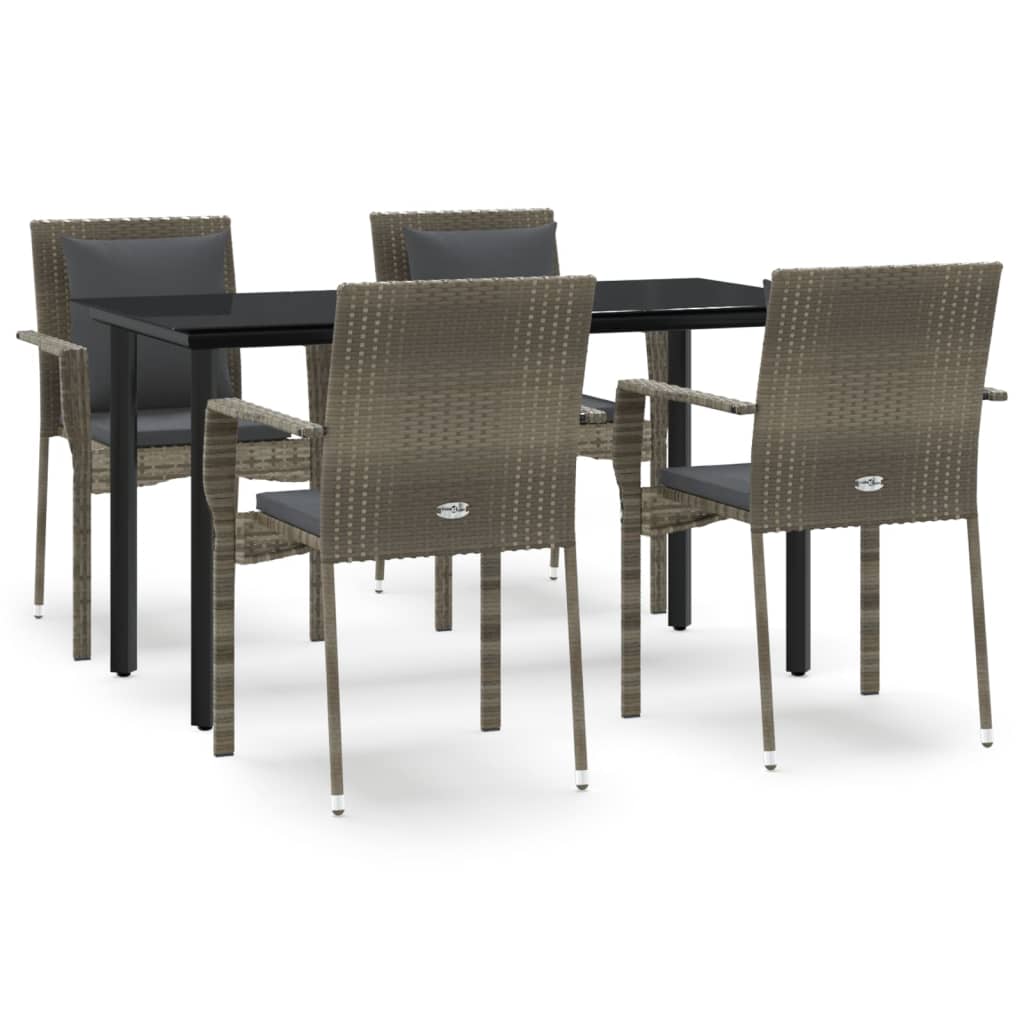 Ensemble à manger de jardin coussins 5 pcs noir et gris